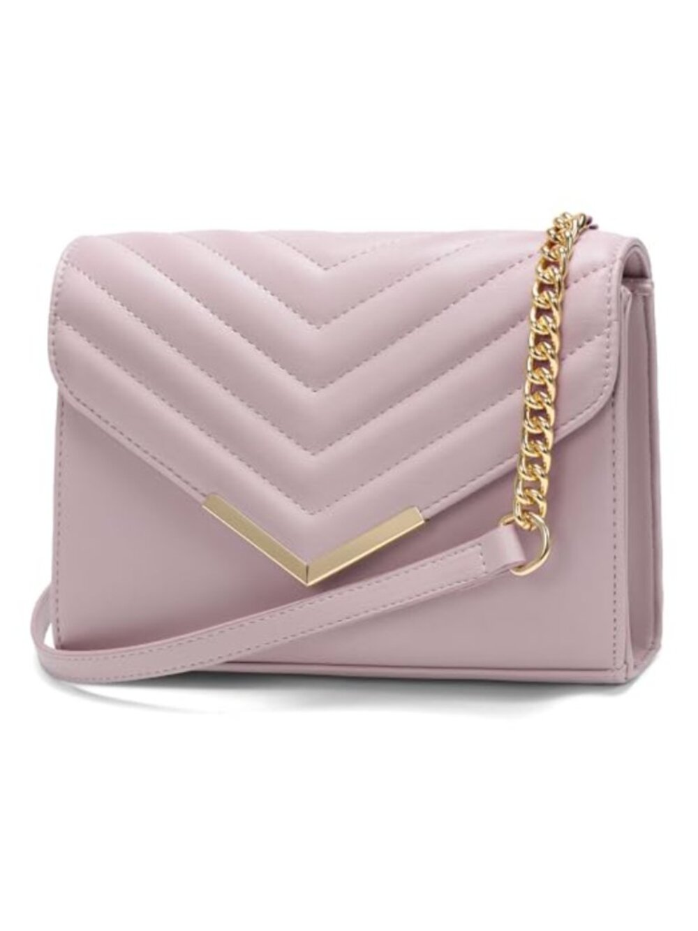 Quilted PU Leather Crossbody Bag Chain Strap V-Clasp Satchel